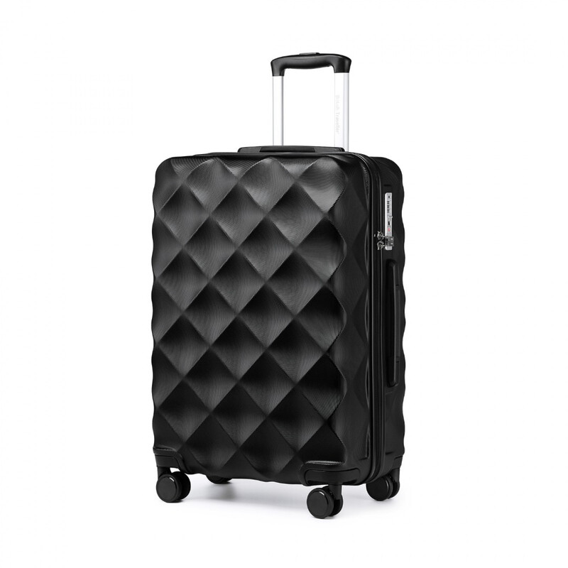 British Traveller 28 Zoll ABS+PC Hartschale Großkoffer, Leichtes Aufgabegepäck mit Diamant-Struktur-Design, Schwarz