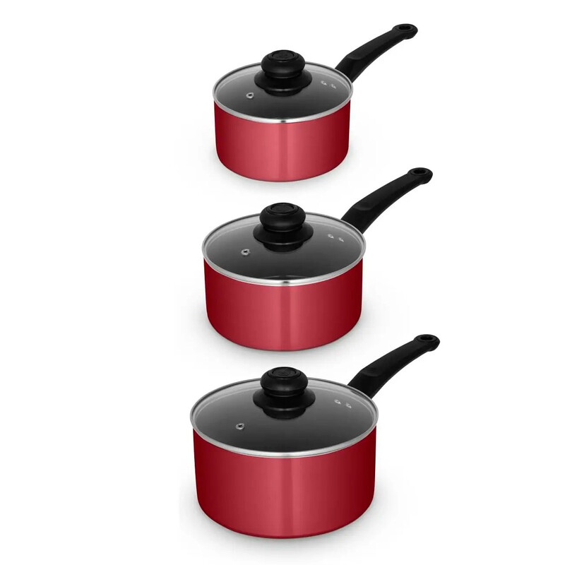 Townhouse 3 Piece Saucepan Set， Red