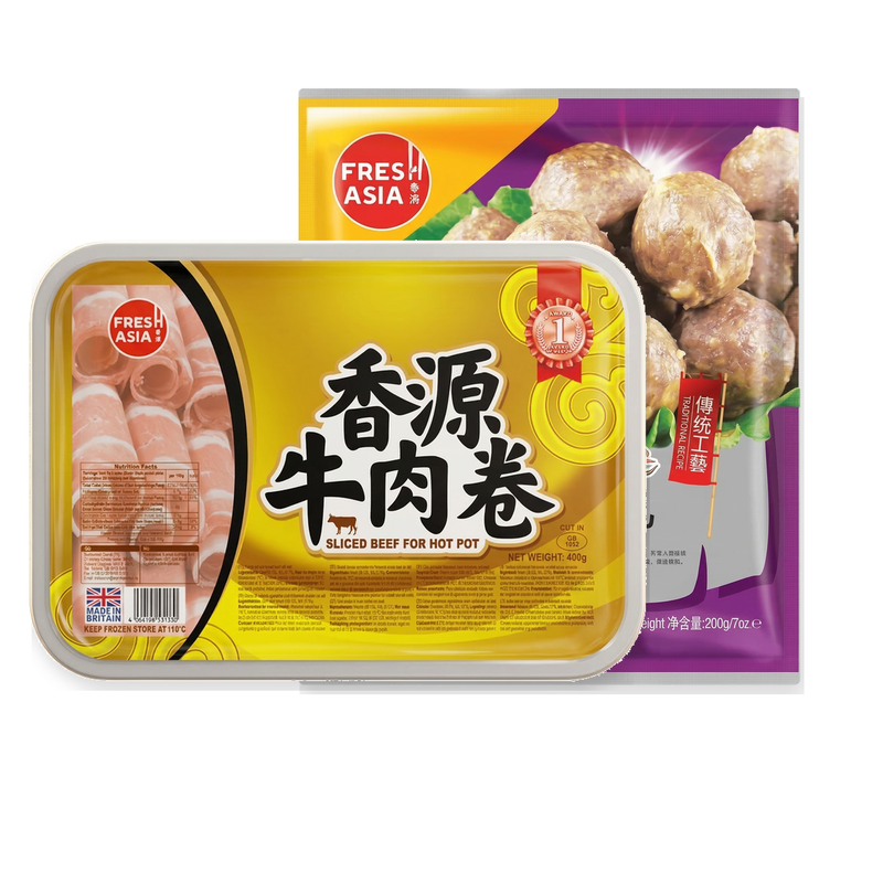 FRESHASIA Rindfleischrollen 400 g + Wanjiang Rindfleischbällchen 200 g