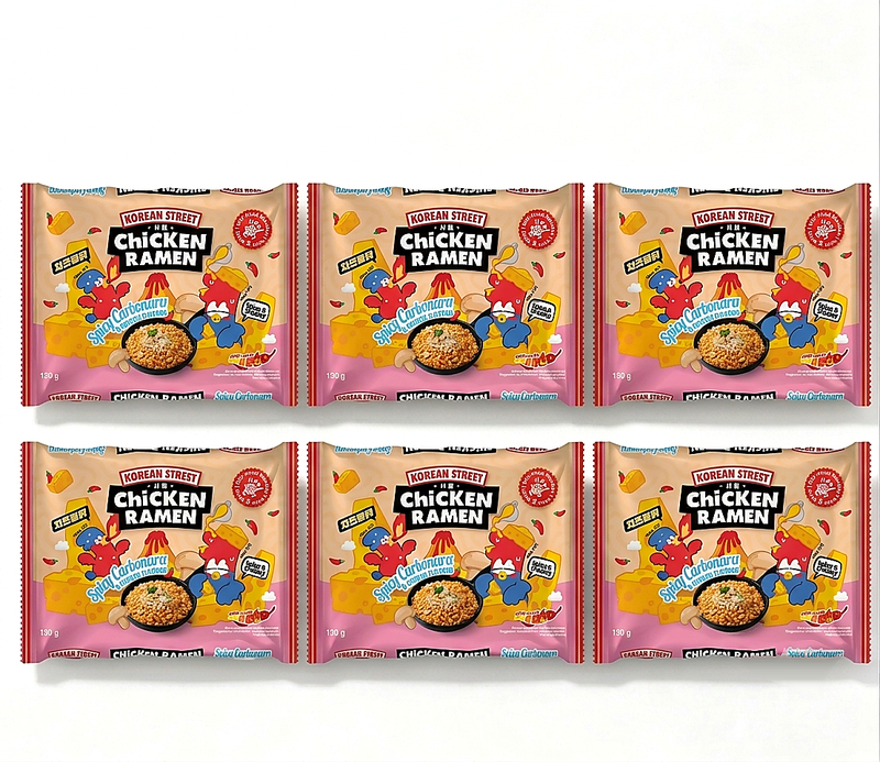 Korean Street Chicken Ramen Spicy Carbonara & Chicken Flavour 130g 6Packs