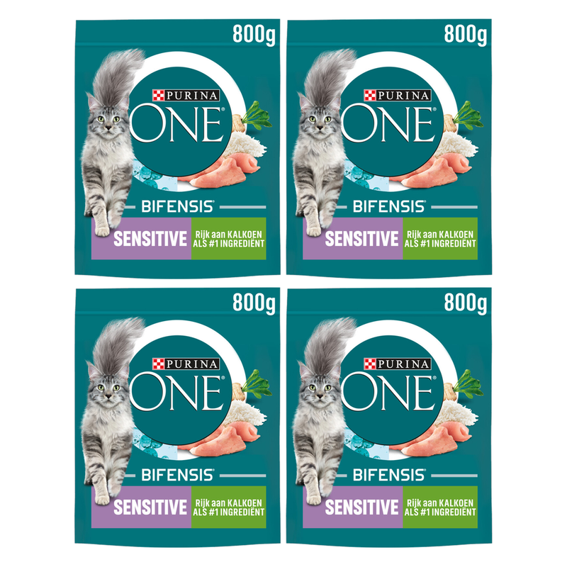 Purina One Nourriture pour chats adultes sensibles Formule dinde et riz 800 g * 4