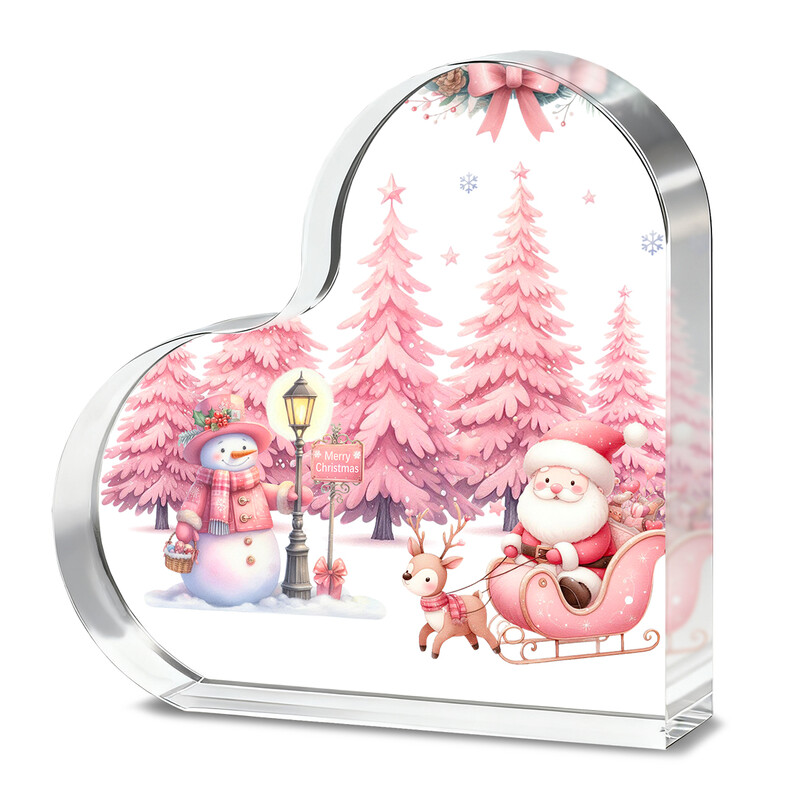 1pc Heart Shaped Acrylic Plaque, Christmas Decor with "Merry Christmas" Sign, Pink Sa
