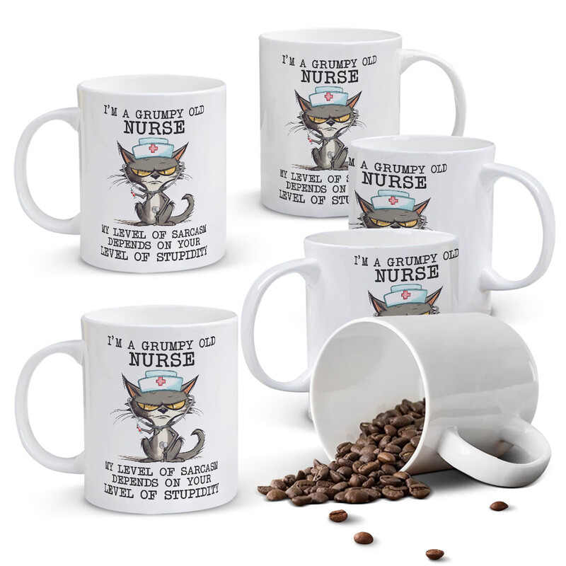 1pc 11oz White Ceramic Mug Featuring a Grumpy Cat Nurse with Stethoscope, Perfect Gif