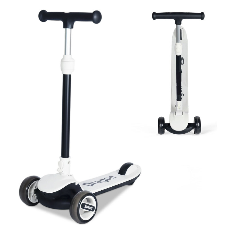 Kids Kick Scooter, LED Lighted Wheels and 4 Adjustable Height Handlebars, Lean-to-Ste