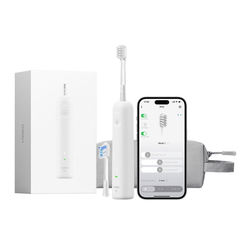 Laifen Wave Special elektrische Zahnbürste, Oszillation und Vibration, Schallzahnbürste für Erwachsene mit App, 2 Bürstenköpfe (Mattweiß)