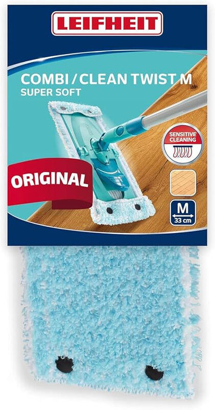Leifheit Wischbezug CLEAN TWIST M super soft für sensible Böden, Bodenwischer Ersatzbezug mit Spezialfasern, Wischer Ersatzbezug für minimale Wasseraufnahme,ideal für Parkett,Laminat und Kork,Original