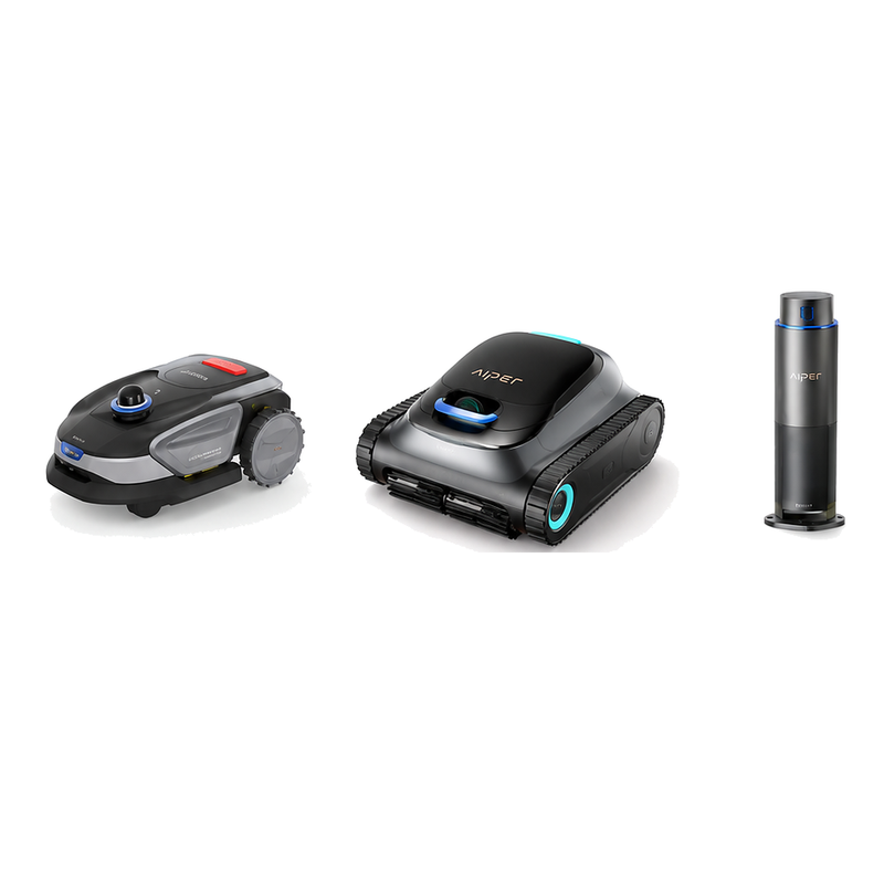 SUNSEEKER S4 1000 m² Robotmaaier + AIPER Scuba S1 270-Min Zwembadrobot + Aiper IrriSense 2 Slim Besproeiingssysteem – Gras, Zwembad & Tuinverzorging Bundel