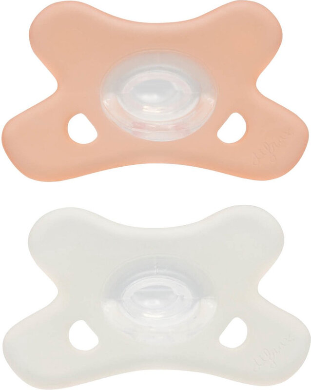 Difrax Fopspeen - Natural - 0/6 maanden - Siliconen - White/Pink - 2 Stuks