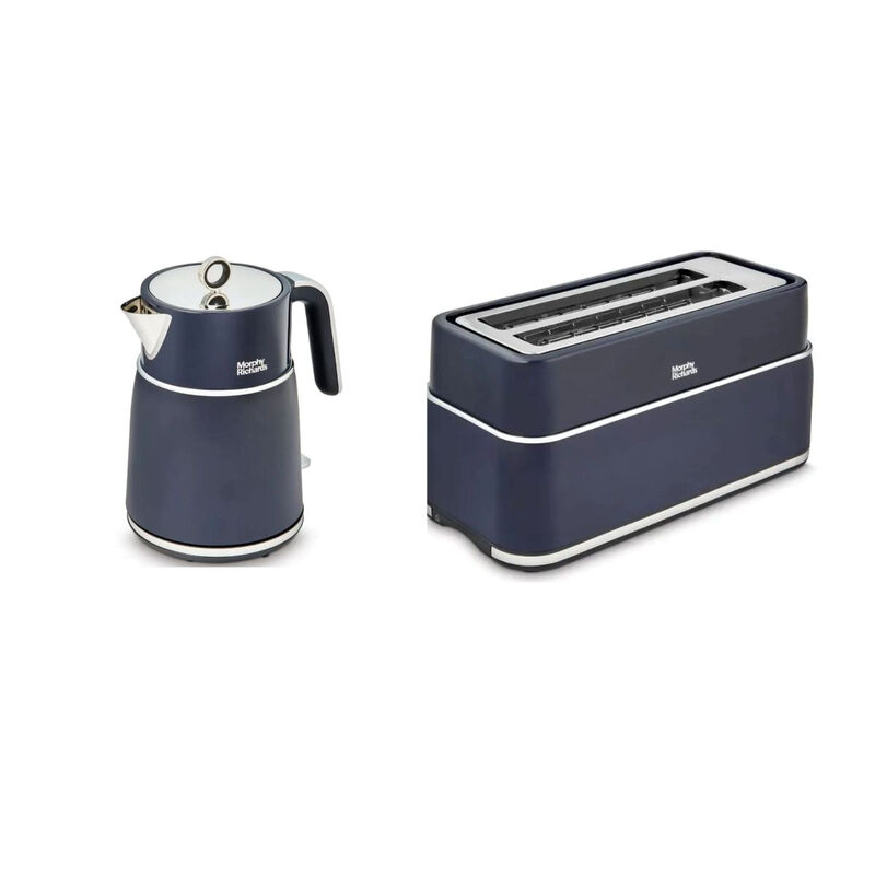 Morphy Richards Signature Matt Jug Kettle and 4-Slice Long Slot Toaster Bundle, 1.5L, Cordless,Variable Browning Control, Midnight Blue (Navy) - 100703, 245703