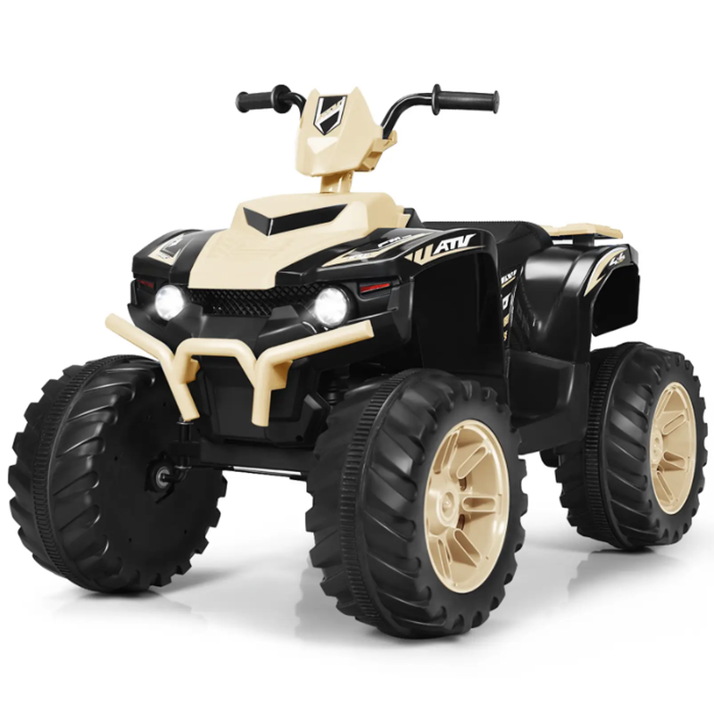 12 V elektrische kinderquad, met muziek en LED-verlichting, batterijgevoed, comfortabel zitje, afmetingen 104 x 67 x 74 cm, aardbeige