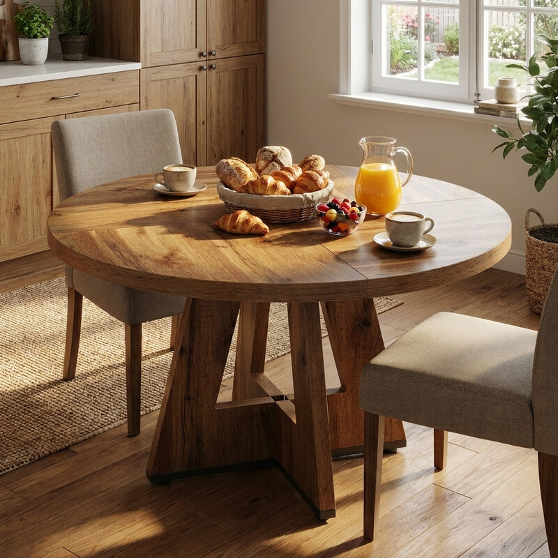 Runder Esstisch, 120 cm Küchentisch für 4 Personen, Landhausstil, für Esszimmer, Küche & Wohnzimmer (Stühle nicht im Lieferumfang enthalten)