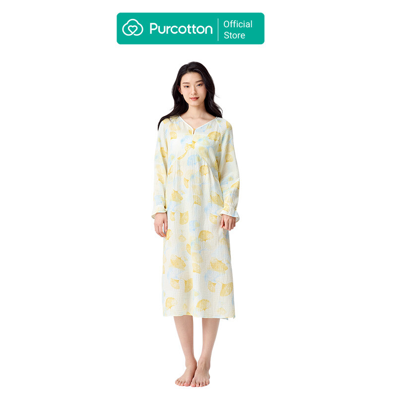 Women's Air-Pleated Gauze Loungewear Skirt, Ginkgo Leaves in Autumn Collection, UK 14 (L)