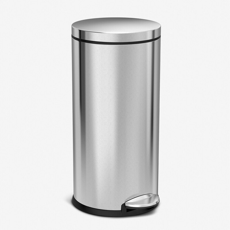 Simplehuman Silver 30L Round Pedal Bin, Brushed Stainless Steel