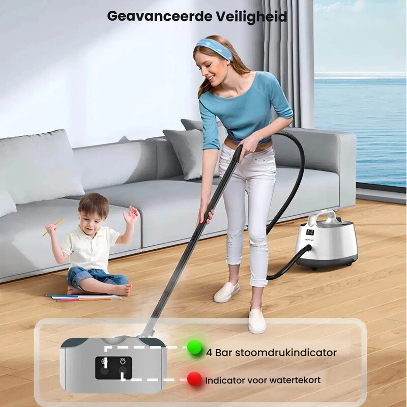 Aspiron AS-CA019 stoomreiniger, 1500 W, 4 bar, hete stoom tot 145 °C, waterreservoir van 1,5 l, 21 accessoires, chemievrije reiniging voor vloeren,