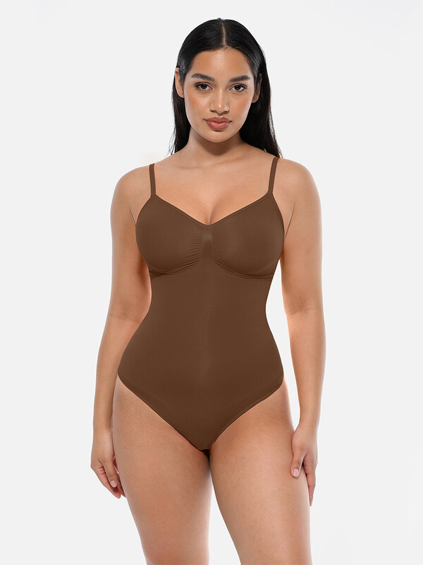 Tummy Control Seamless Lightweight Thong Bodysuit shapewear for Ladies 3XL/4XL Brown,