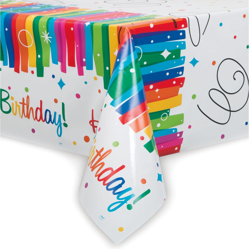 Unique Plastic Table Cover, Rainbow Birthday, 1.37 x 2.13m