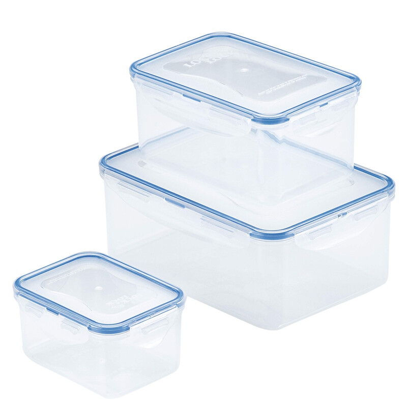 LocknLock Classic rechteckiges Frischhaltedosen-Set (3er-Pack), 470 ml / 1,1 L / 2,3 L, transparent, PP-Kunststoff/Silikonverschluss/4-seitiges Verschlusssystem/luftdicht & auslaufsicher/BPA-frei/mikrowellengeeignet (Verschlüsse lösen/Deckel lockern)/gefr