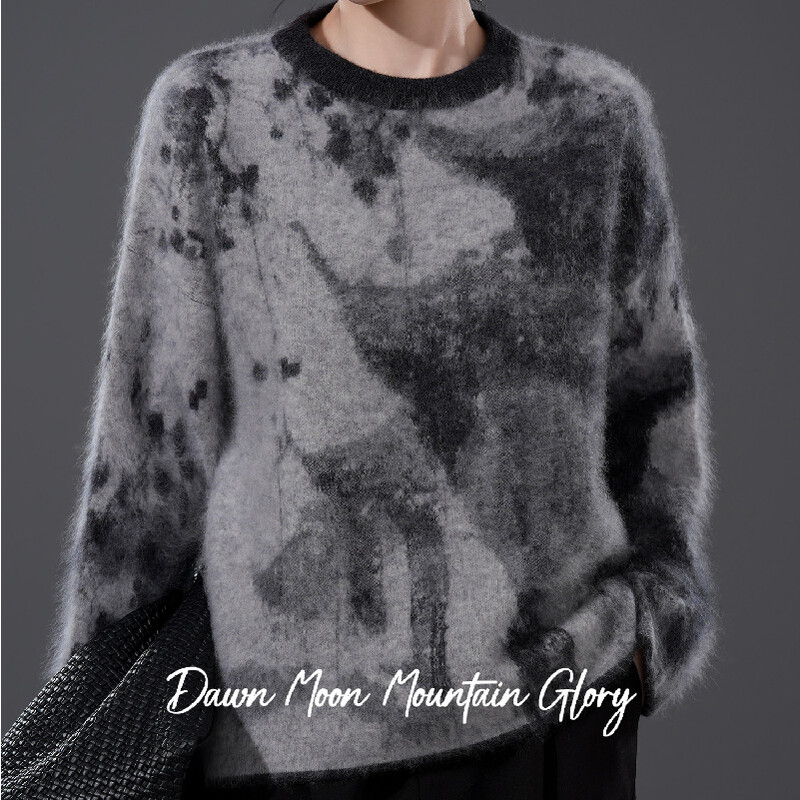 Jiangnan Waterlandschap 415 Hoog Gewicht Zijde Cashmere Geborsteld Wollen Trui 90% Geïmporteerde Fijne Merino Wollen Uit Australië + 5% Kasmijn + 5% Moerbeizijde (Exclusief Goud- En Zilverdraad) Grijs One Size