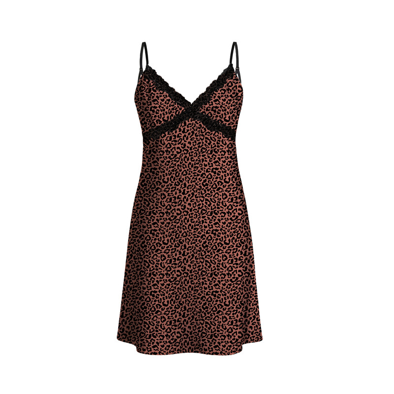 black lace v-neck pink leopard-print suspender dress M