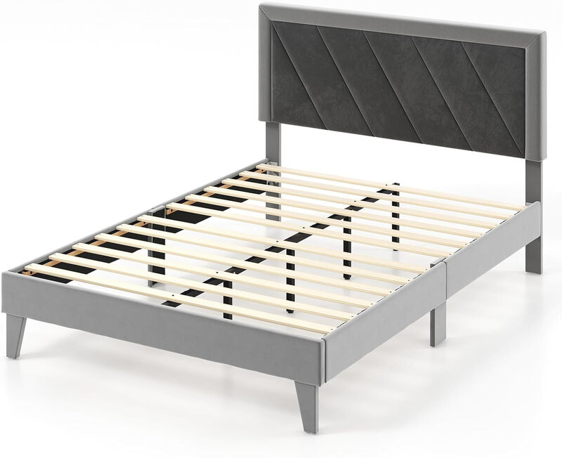 Costway Platform Bed with High Headboard &12 Wooden Slats-Double Size