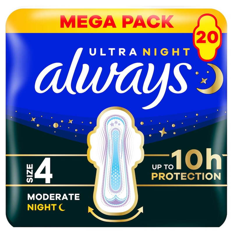 Always Ultra Secure Night Pads With Wings Size 4 20 Pack