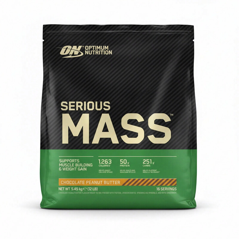Optimum Nutrition Serious Mass Poudre Protéinée Pour Prise De Masse, Saveur Chocolat Beurre De Cacahuète 5,45 Kg (16 Portions)