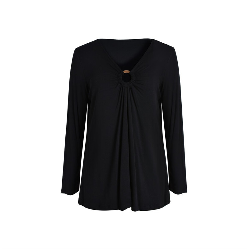 IZURIA Schwarzes Langarmshirt mit V-Ausschnitt Größe L