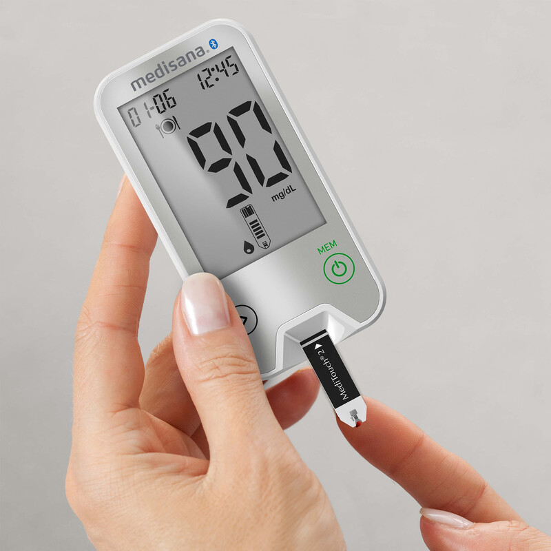 Medisana MediTouch 2 Dual Blutzucker-Messgerät – Umschaltbar mg/dL & mmol/L, Bluetooth & App-kompatibel, ISO 15197:2015, 480 Speicherplätze, Inklusive Starter-Kit & Tasche