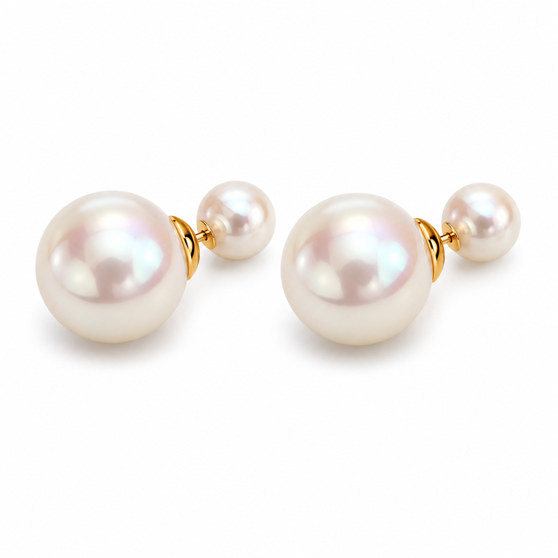 VoxorAI Creamy White Classic Double Pearl Earrings (Two-Way Style), Stud Earrings, Drop Earrings, Luxury Fashion, Niche New Arrival, Hot Selling Item