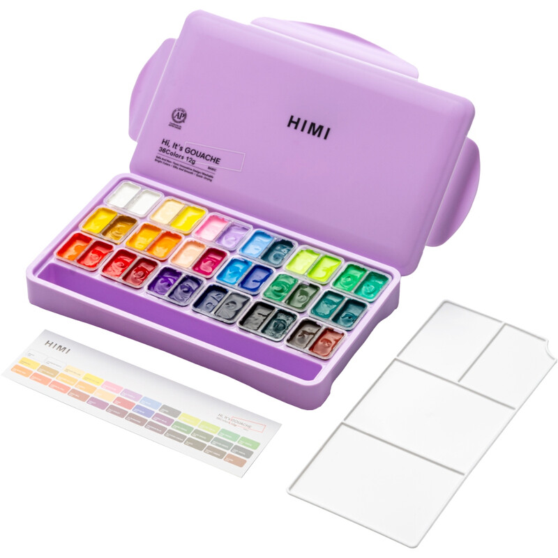 Himi Twin Cup Gouache Set - 36 Paint Colours (Purple Case) - Image 3