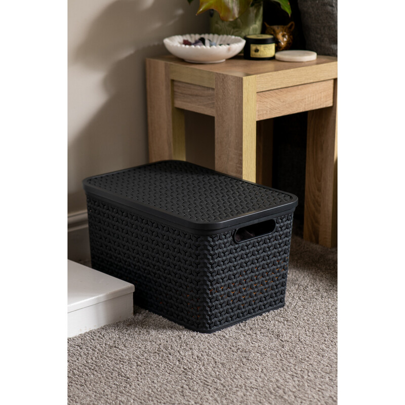 Large Urban Store Basket with Lid Charcoal Grey 24L