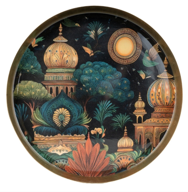 Decorative Tray Jaisalmer Metal Gold Round D:32cm