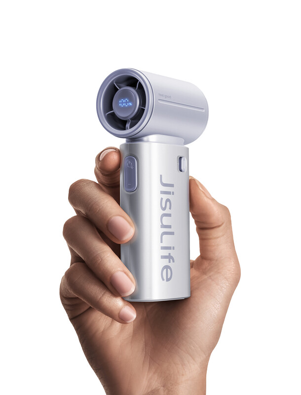 JISULIFE Tragbarer Gebläseventilator 9S Turbo – Ausgestattet mit einer robusten 5000 mAh Power-Cell für eine beeindruckende Laufzeit von 22 Stunden, mit 5 variablen Geschwindigkeitsstufen, einem platzsparenden Mini-Formfaktor, ideal für unterwegs, ob auf