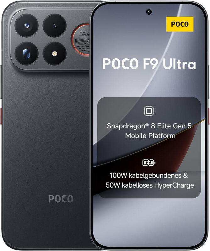 POCO F9 Ultra Smartphone 16 + 512 GB, Schwarz, 8050 mAh Akku, 100 W, mit 2 Jahren offizieller Garantie