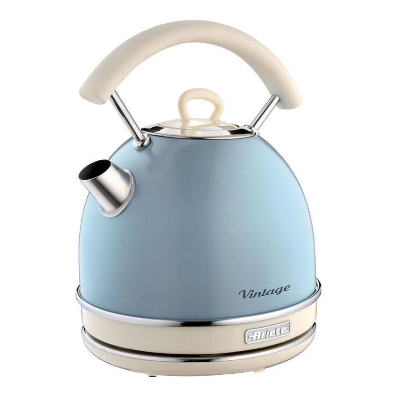 Ariete Retro Wasserkocher blau: Vintage-Design ohne Kabel, 1,7L Fassungsvermögen mit abnehmbarem Filter & 360° Basis, sichtbar Wasserstand