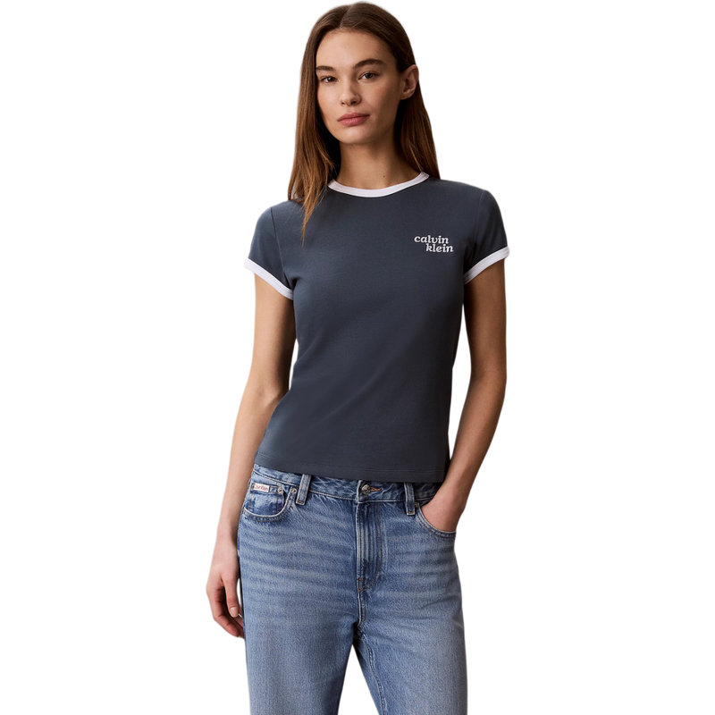 Calvin Klein Jeans Women Embroidered Logo Ringer T-Shirt - Dark Slate