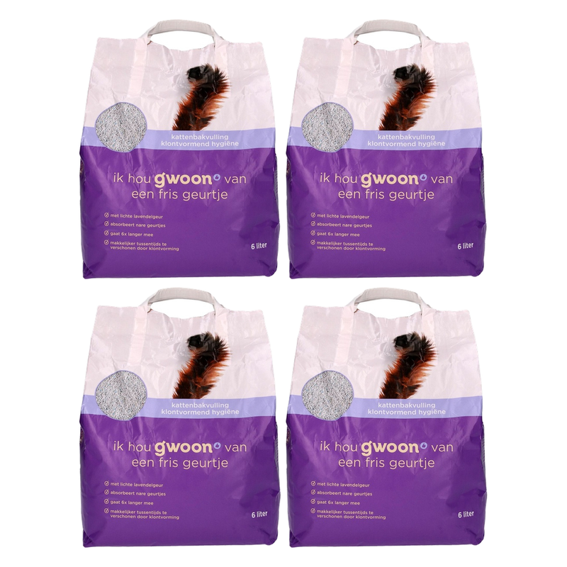 g'woon Litière agglomérante pour chats, Hygiénique, 6 L * 4