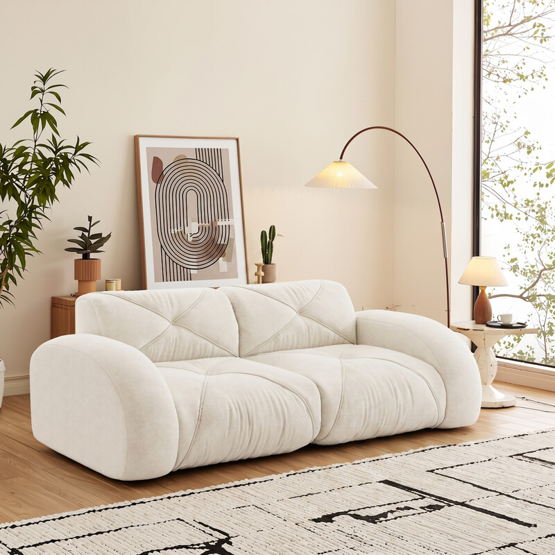 URBAN MEULE Rahmenloses modulares Zwei-Sitzer-Sofa — 204x95x76 cm — Weißer Chenille-Stoff — Hochdichter Schaumstoff