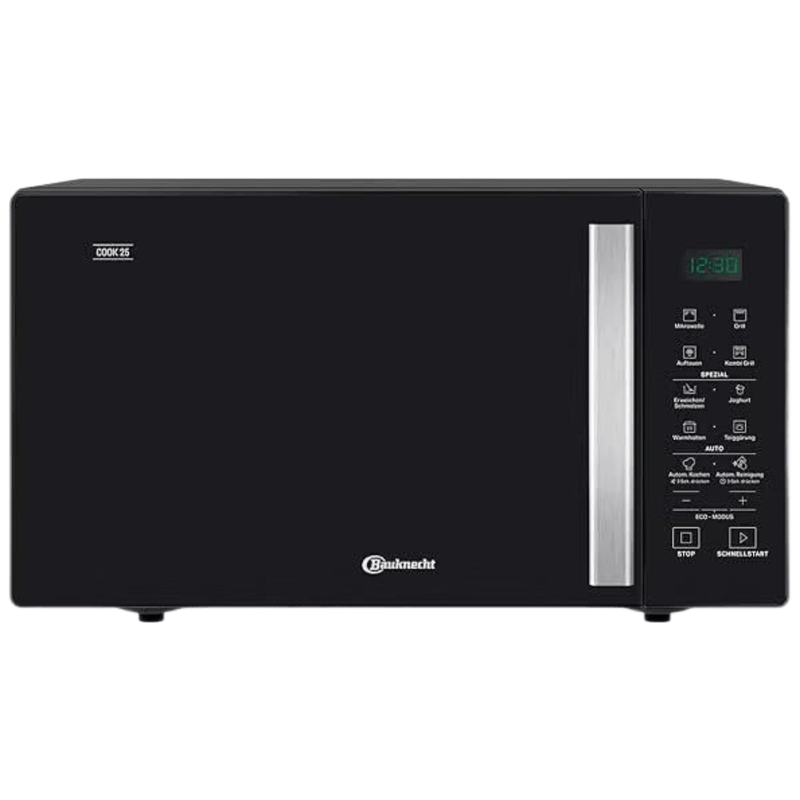 Bauknecht MWK 253 B Mikrowelle – 25 L Fassungsvermögen, 900 W, 7 Leistungsstufen, Grillfunktion, Automatikprogramme, RapidStart & RapidDefrost, Schwarzes Glas
