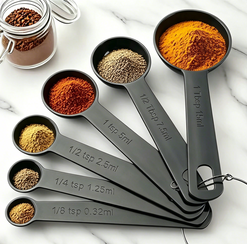 6-Piece Stackable Measuring Spoons Set Accurate Measurement Baking Tools Black