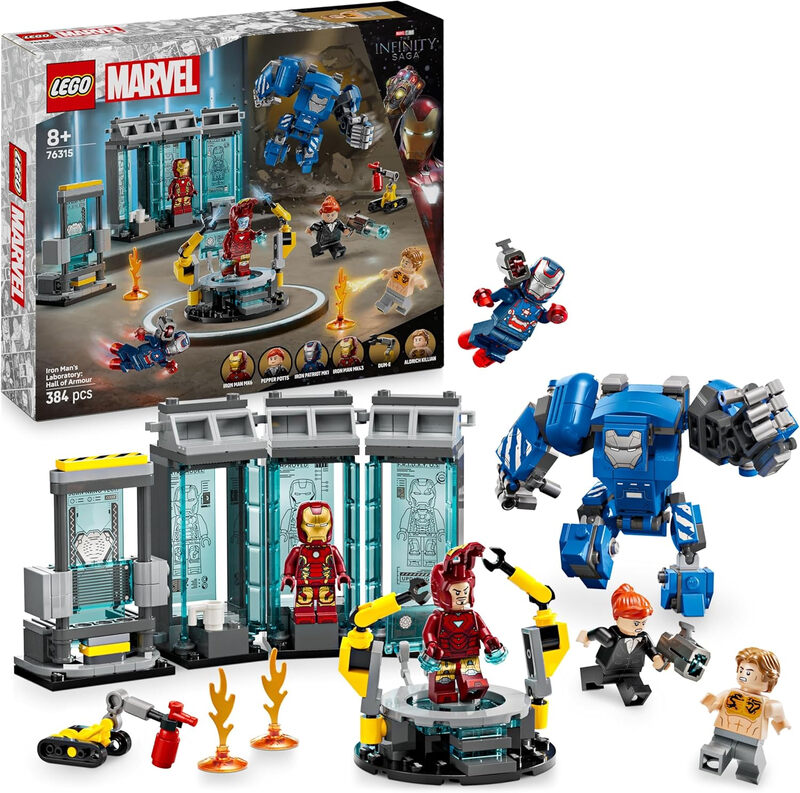 LEGO 76315 Marvel Iron Mans Labor: Halle der Rüstungen - Superhelden Spielzeug mit Einer Mech Figur, 5 Minifiguren inkl. Aldrich Killian - Avengers Ge