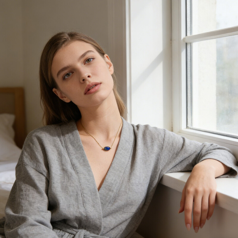 Hypoallergenic Natural Zirconia Gold Necklace for Women Blue Zirconia Wholesale Ins-S