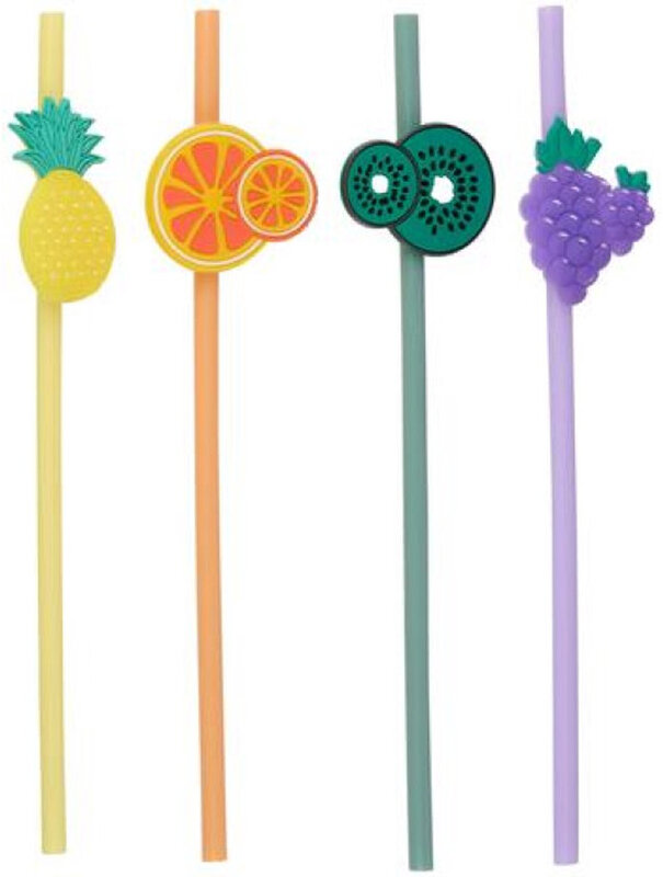 Alpina Hawaii fruit-thema drinkrietjes set - 4 stuks, 22 cm, meerkleurig