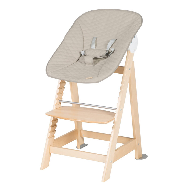 roba Born Up Chaise Haute de Croissance 2 en 1 avec Transat Bébé Inclinable Matelassé Bois Naturel / Effet Cuir Imperméable