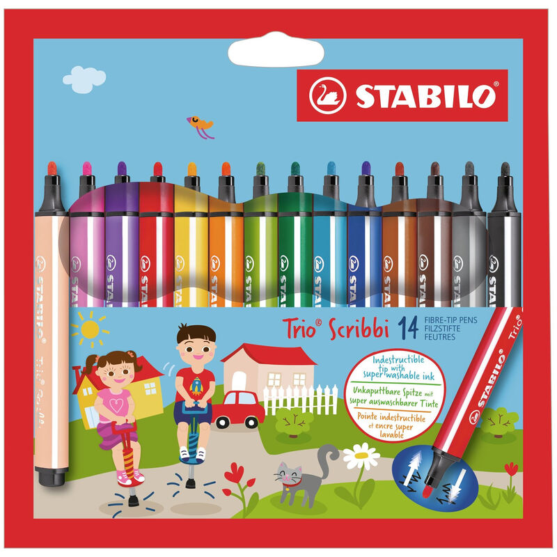 STABILO Trio Scribbi - Driehoekige Viltstift - Verpakking van 14 - Assortiment Kleuren