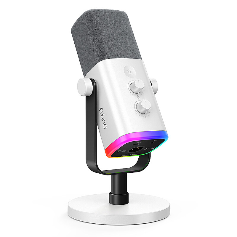 FIFINE AM8 Weiß XLR/USB Gaming-Mikrofon für Streaming Podcasting | Dynamisches PC Computer RGB-Mikrofon, mit Verstärkungsdrehregler, Stummschalttaste, Monitoring-Klinke, für Gamer Aufnahme Videoerstellung-AM8W
