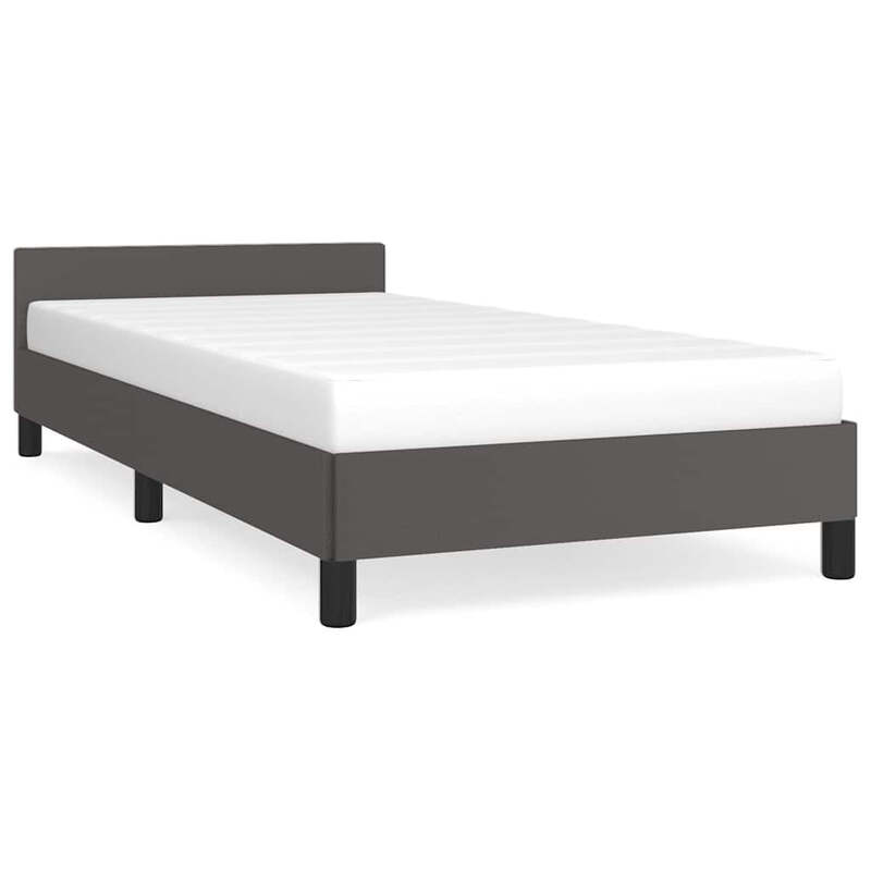 vidaXL 90x200 cm Bettgestell mit Kopfteil, Grauer Stoff, Ohne Matratze, Integrierte Lattenrost