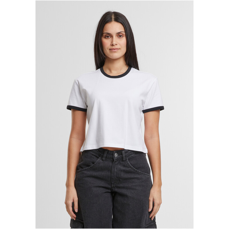 Urban Classics Damen kontrastierendes Retro-T-Shirt weiß/schwarz L