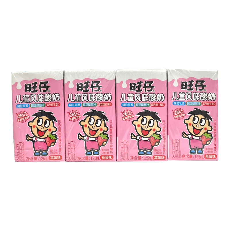 WANT WANT Wantzhi Kinder-Joghurt Erdbeergeschmack 4er-Pack 125 ml x 4