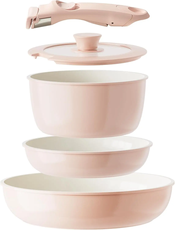 5-Piece Ceramic Cookware Set, Includes 20cm Saucepan with Lid & 20cm/26cm Frying Pans